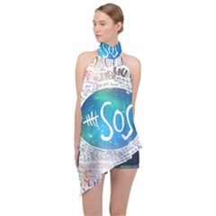 5 Seconds Of Summer Collage Quotes Halter Asymmetric Satin Top by nate14shop