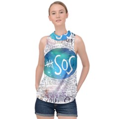 5 Seconds Of Summer Collage Quotes High Neck Satin Top by nate14shop