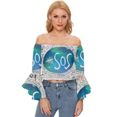 5 Seconds Of Summer Collage Quotes Off Shoulder Flutter Bell Sleeve Top by nate14shop