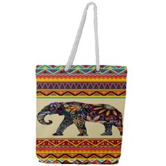 Elephant Colorfull Full Print Rope Handle Tote (large) by nate14shop