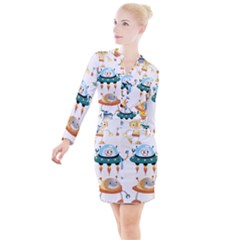 Vector-set-funny-robots-cartoon Button Long Sleeve Dress