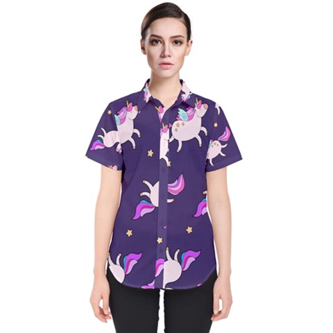 Fantasy-fat-unicorn-horse-pattern-fabric-design Women s Short Sleeve Shirt by Jancukart