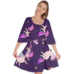 Fantasy-fat-unicorn-horse-pattern-fabric-design Velour Kimono Dress by Jancukart