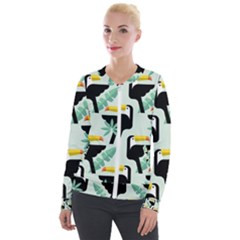 Seamless-tropical-pattern-with-birds Velvet Zip Up Jacket