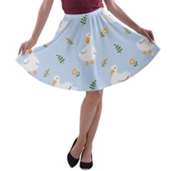 Duck-flower-seamless-pattern-background A-line Skater Skirt