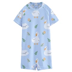Duck-flower-seamless-pattern-background Kids  Boyleg Half Suit Swimwear