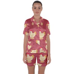 Cute-chicken-eggs-seamless-pattern Satin Short Sleeve Pajamas Set by Jancukart