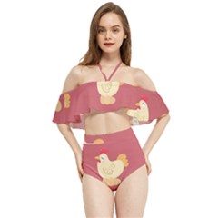 Cute-chicken-eggs-seamless-pattern Halter Flowy Bikini Set  by Jancukart