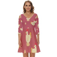 Cute-chicken-eggs-seamless-pattern Shoulder Cut Out Zip Up Dress