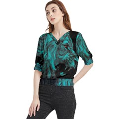 Angry Male Lion Predator Carnivore Quarter Sleeve Blouse