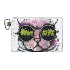 Black-cat-head Canvas Cosmetic Bag (large) by Jancukart