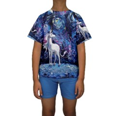 Unicorn Starry Night Kids  Short Sleeve Swimwear by Jancukart