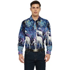 Unicorn Starry Night Men s Long Sleeve Pocket Shirt  by Jancukart