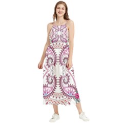 Pink Flower Cartoon Boho Sleeveless Summer Dress