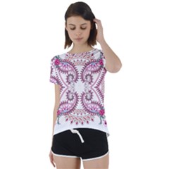 Pink Flower Cartoon Short Sleeve Foldover Tee