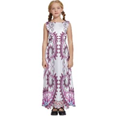 Pink Flower Cartoon Kids  Satin Sleeveless Maxi Dress