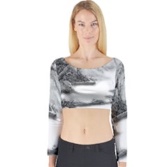 Ink-wash-painting-mountain-rolling-mountains Long Sleeve Crop Top by Jancukart