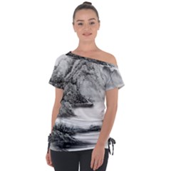 Ink-wash-painting-mountain-rolling-mountains Off Shoulder Tie-up Tee