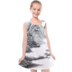 Ink-wash-painting-mountain-rolling-mountains Kids  Cross Back Dress by Jancukart