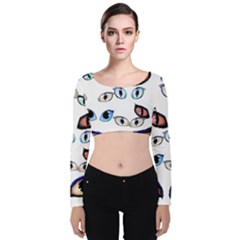 Glasses Velvet Long Sleeve Crop Top