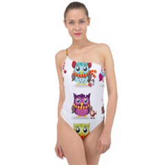 Cartoon-cute-owl-vector Classic One Shoulder Swimsuit