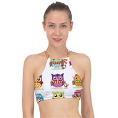 Cartoon-cute-owl-vector Racer Front Bikini Top