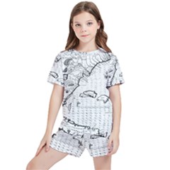 Florida-map-antique-line-art Kids  Tee And Sports Shorts Set