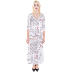 I Love London Drawing Quarter Sleeve Wrap Maxi Dress by Jancukart