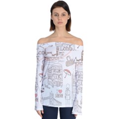 I Love London Drawing Off Shoulder Long Sleeve Top by Jancukart