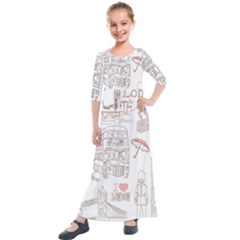 I Love London Drawing Kids  Quarter Sleeve Maxi Dress