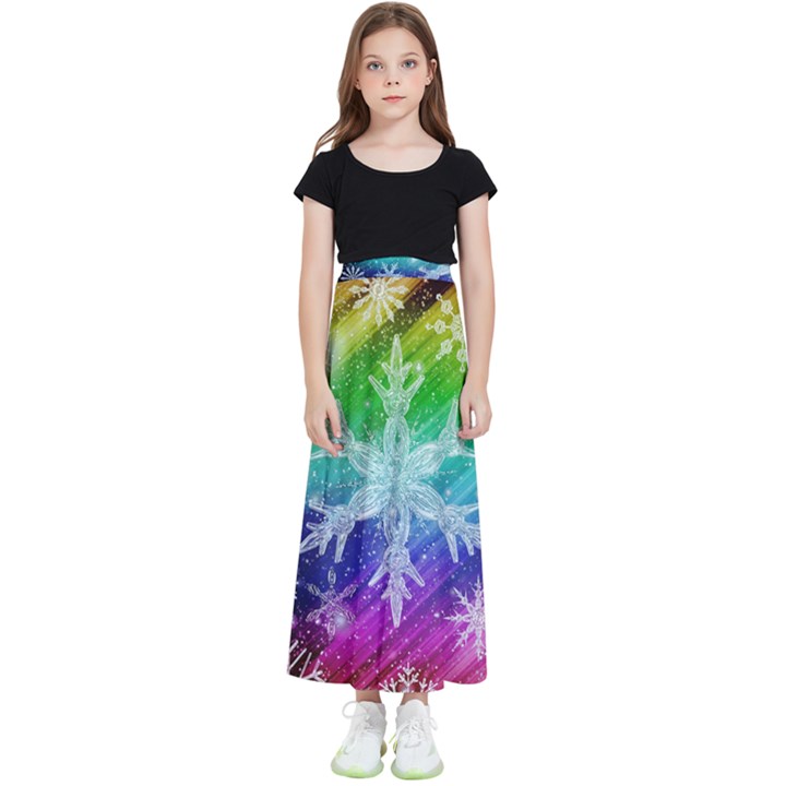 Christmas-snowflake-background Kids  Flared Maxi Skirt