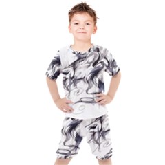 Tattoo-ink-flash-drawing-wolf Kids  Tee And Shorts Set by Jancukart