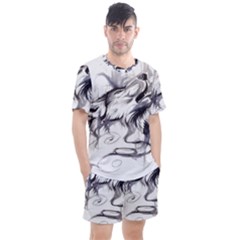 Tattoo-ink-flash-drawing-wolf Men s Mesh Tee And Shorts Set