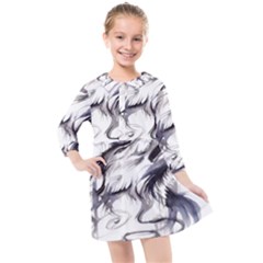 Tattoo-ink-flash-drawing-wolf Kids  Quarter Sleeve Shirt Dress by Jancukart