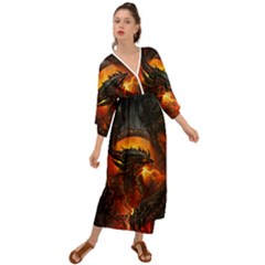 Dragon Fire Fantasy Art Grecian Style  Maxi Dress