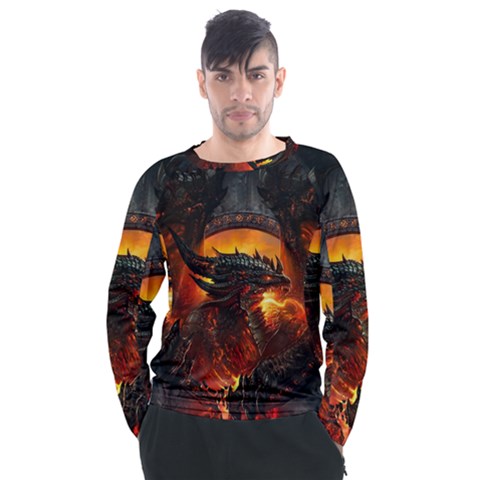 Dragon Fire Fantasy Art Men s Long Sleeve Raglan Tee by Jancukart