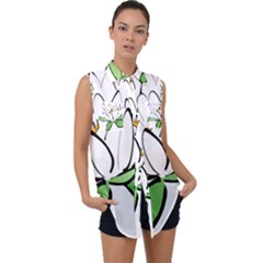 Lotus-flower-water-lily Sleeveless Chiffon Button Shirt