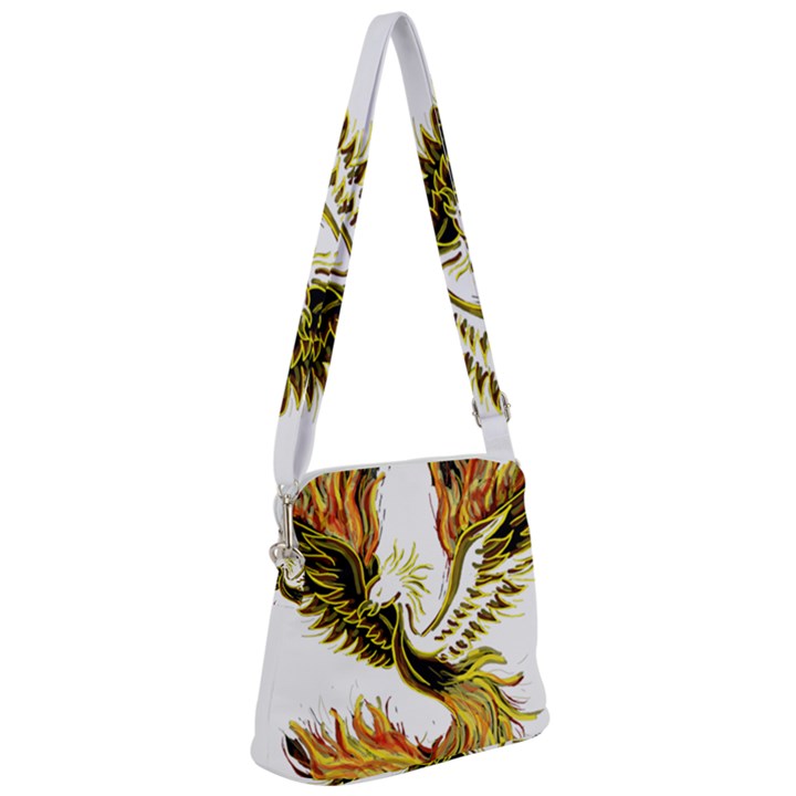 Phoenix-bird-fire-bright-red-swing Zipper Messenger Bag