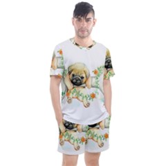 Pug-watercolor-cute-animal-dog Men s Mesh Tee And Shorts Set