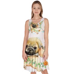 Pug-watercolor-cute-animal-dog Knee Length Skater Dress With Pockets by Jancukart