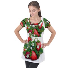 Strawberries-fruits-fruit-red Puff Sleeve Tunic Top by Jancukart