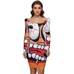 Brain Cartoon Animation Women Long Sleeve Ruched Stretch Jersey Dress by Jancukart