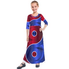 Yin Yang Eastern Asian Philosophy Kids  Quarter Sleeve Maxi Dress