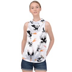 Dragon-phoenix-fire-bird-ancient High Neck Satin Top