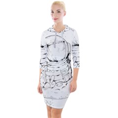 Astronaut-moon-space-astronomy Quarter Sleeve Hood Bodycon Dress