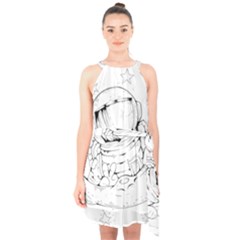 Astronaut-moon-space-astronomy Halter Collar Waist Tie Chiffon Dress