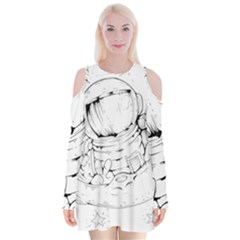 Astronaut-moon-space-astronomy Velvet Long Sleeve Shoulder Cutout Dress