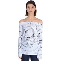 Astronaut-moon-space-astronomy Off Shoulder Long Sleeve Top