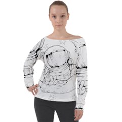 Astronaut-moon-space-astronomy Off Shoulder Long Sleeve Velour Top