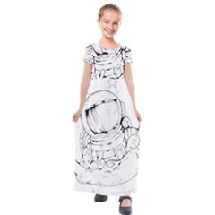 Astronaut-moon-space-astronomy Kids  Short Sleeve Maxi Dress